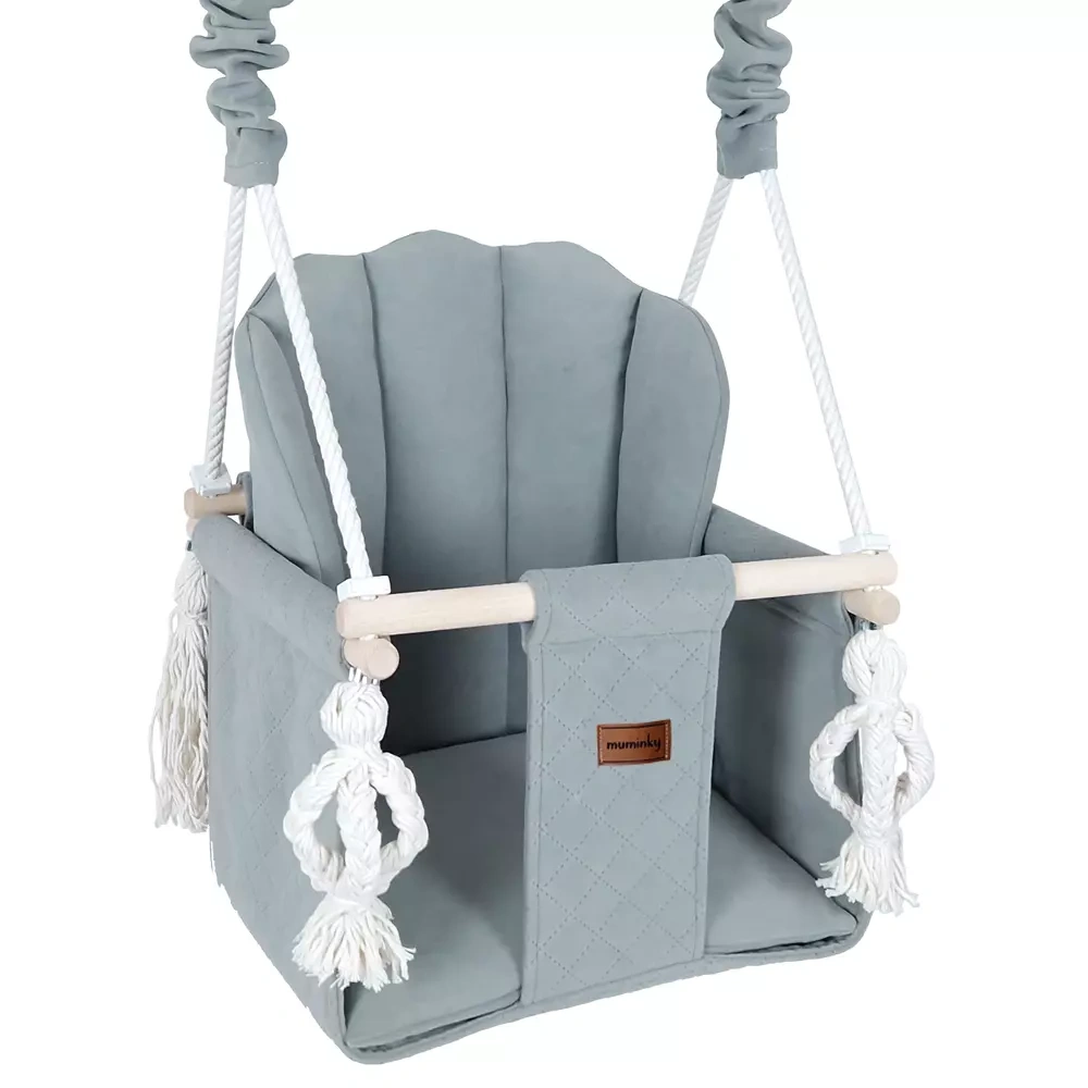 huśtawka dziecięca muszelka szara velvet.webp